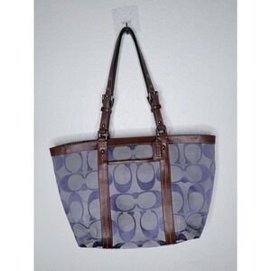 Y2K Coach Signature Jacquard Tote Shoulder Bag Purple Monogram F13097 Purse Rare
